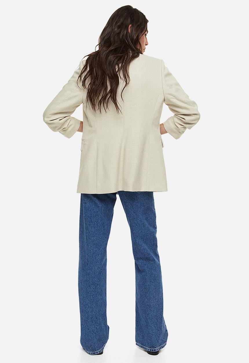 H&M - Gathered-sleeve blazer - light beige 