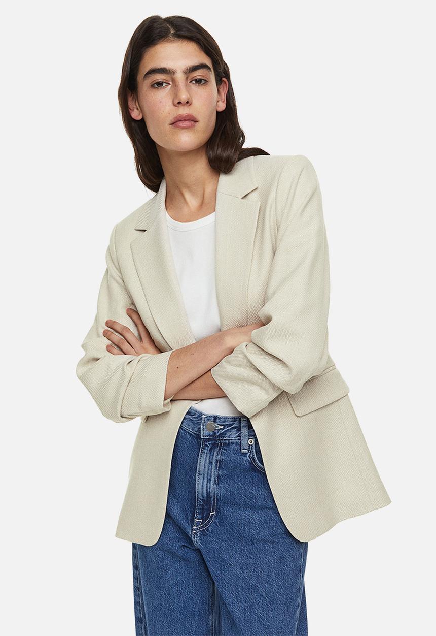 H&M - Gathered-sleeve blazer - light beige 