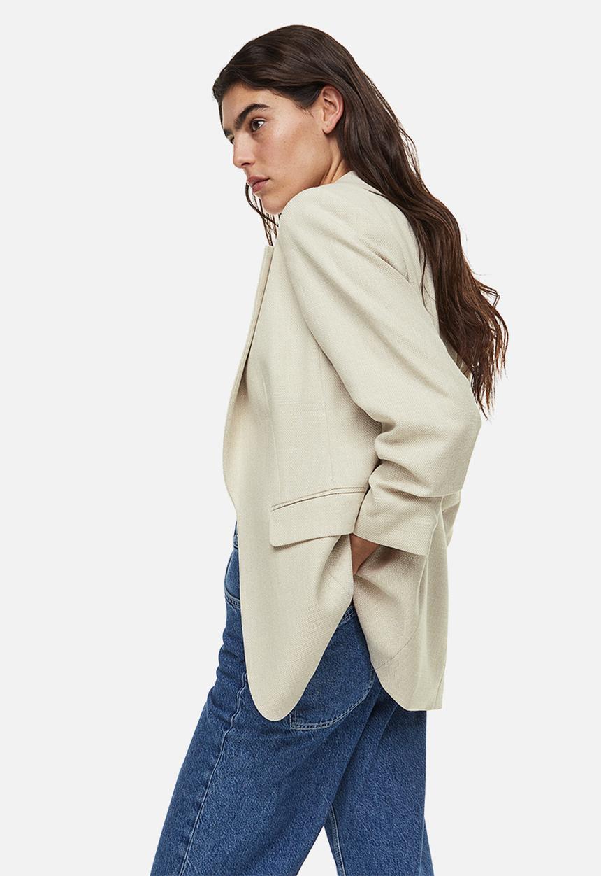 H&M - Gathered-sleeve blazer - light beige 