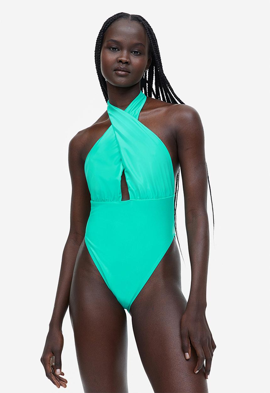 H&M - High-leg halterneck swimsuit - - bright green
