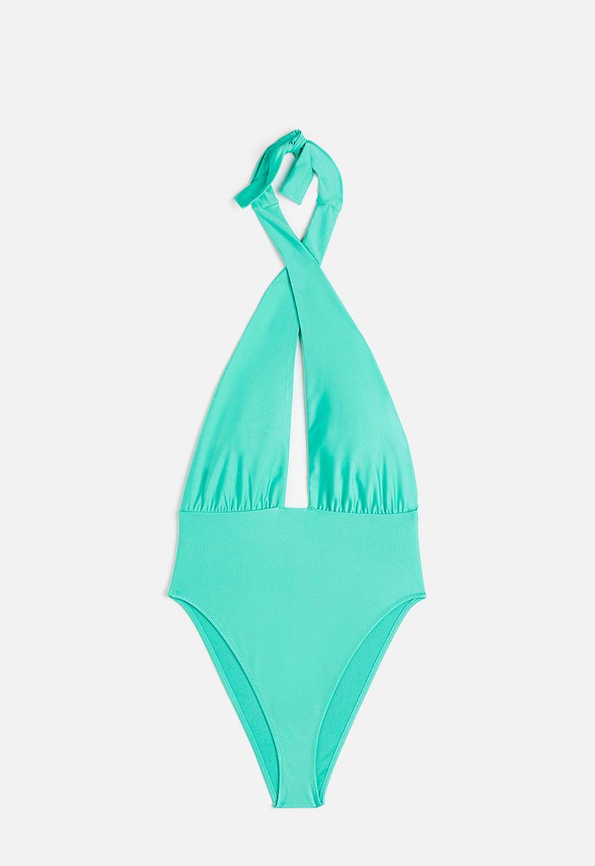 H&M - High-leg halterneck swimsuit - - bright green