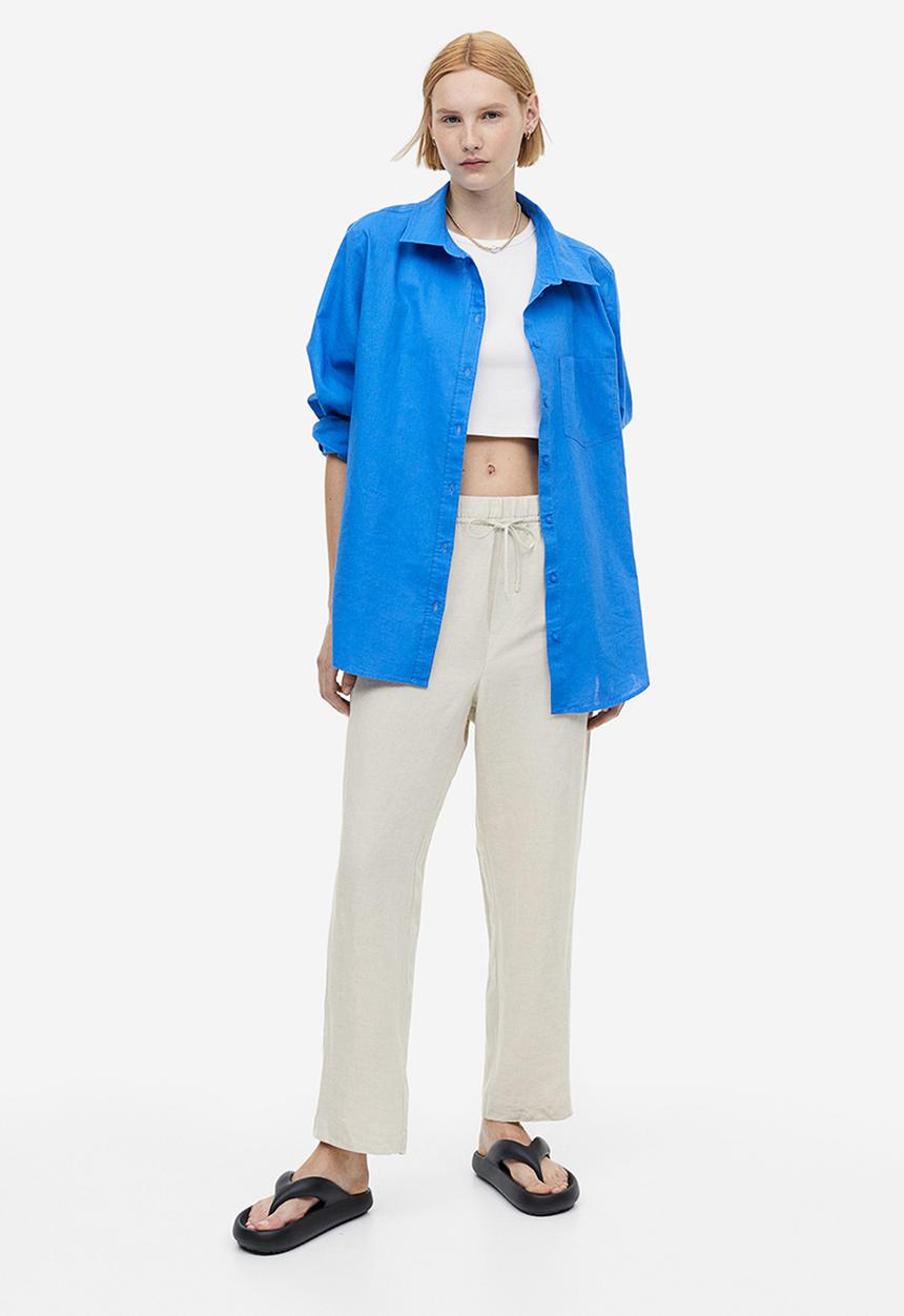 H&M - Linen-blend tapered trousers - beige