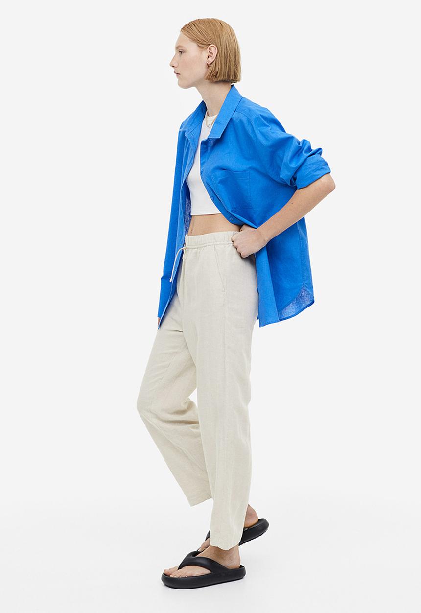 H&M - Linen-blend tapered trousers - beige