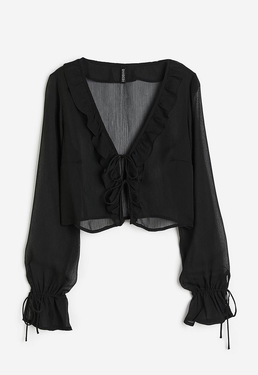 H&M - Frill-trimmed crêpe blouse - black