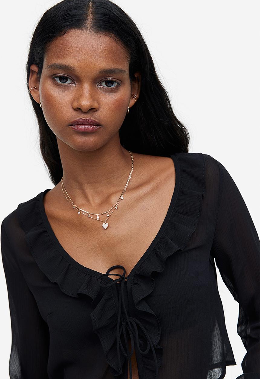 H&M - Frill-trimmed crêpe blouse - black