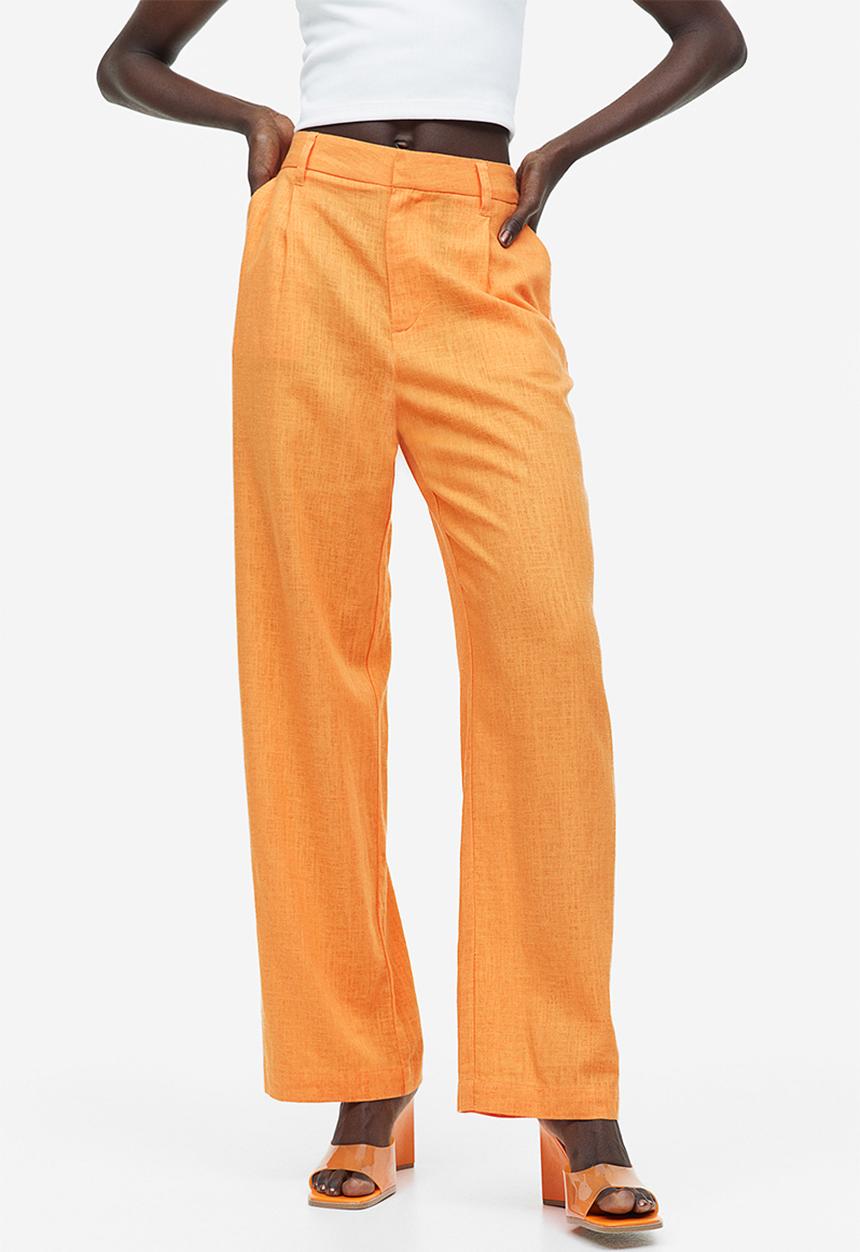 H&M - Linen-blend tailored trousers - orange