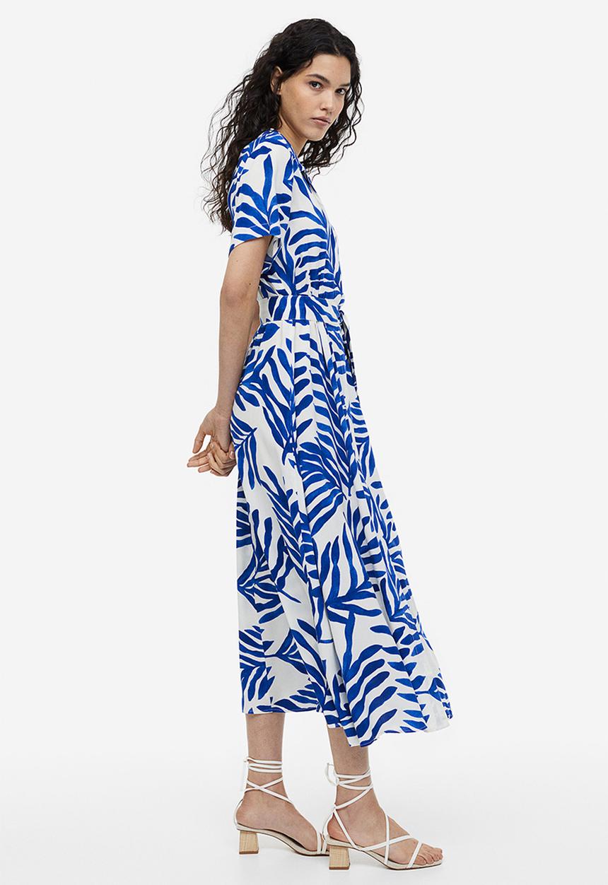 H&M - Tie-belt shirt dress - white blue patterned 