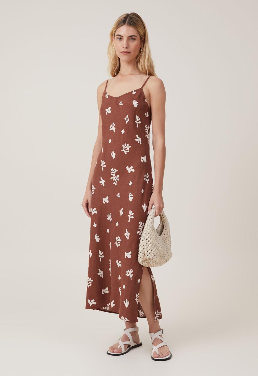 Cotton On - Haven slip midi dress - bottle brown coral