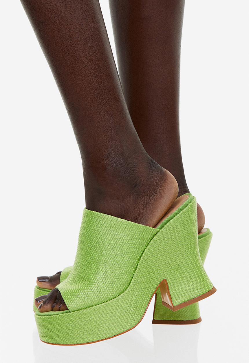 H&M - Platform straw mules - bright green