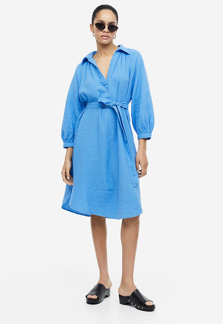 H&M - Tie-belt dress - light blue 