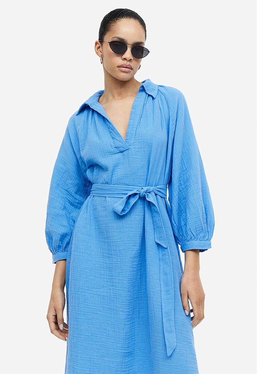 H&M - Tie-belt dress - light blue 