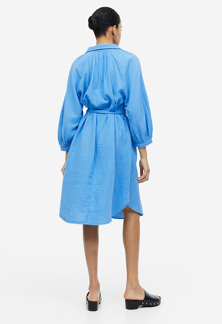 H&M - Tie-belt dress - light blue 