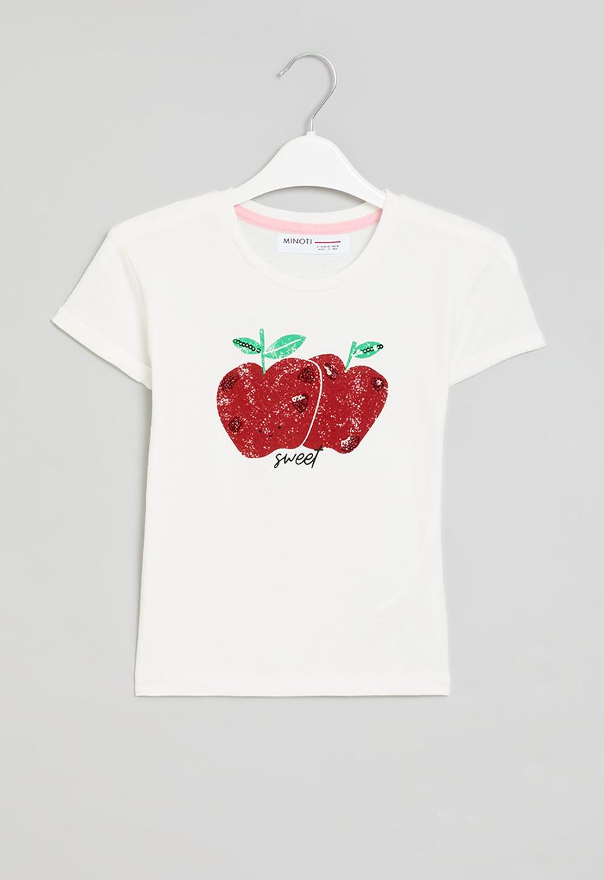 MINOTI - Sequin front print slub boxy T-shirt - white