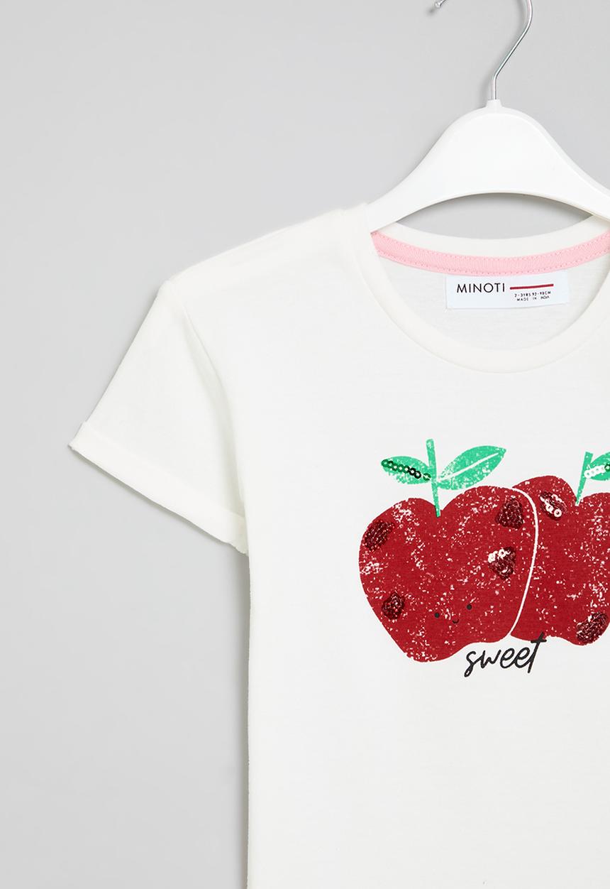 MINOTI - Sequin front print slub boxy T-shirt - white