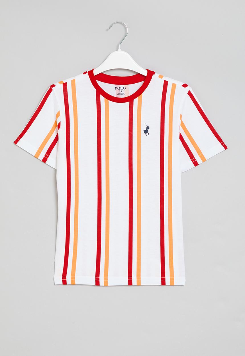 POLO - Boys liam vertical striped tee - scarlet