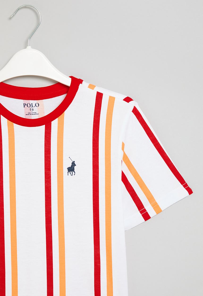 POLO - Boys liam vertical striped tee - scarlet