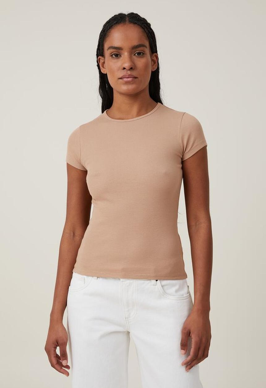 Cotton On - TThe one organic rib crew short sleeve tee - chestnut