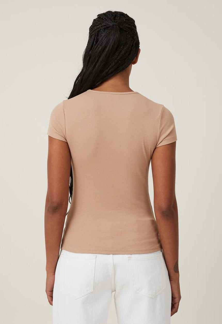 Cotton On - TThe one organic rib crew short sleeve tee - chestnut
