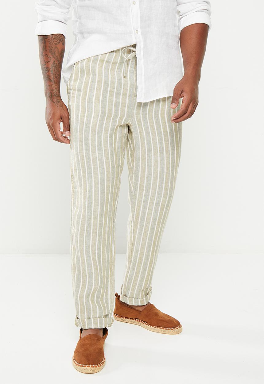Cotton On - Linen pant - khaki sand stripe