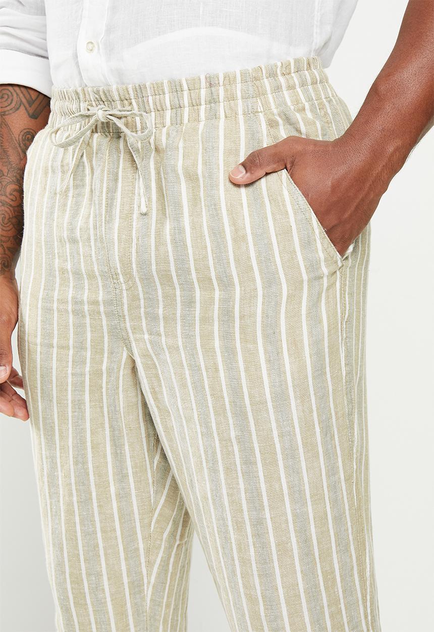 Cotton On - Linen pant - khaki sand stripe