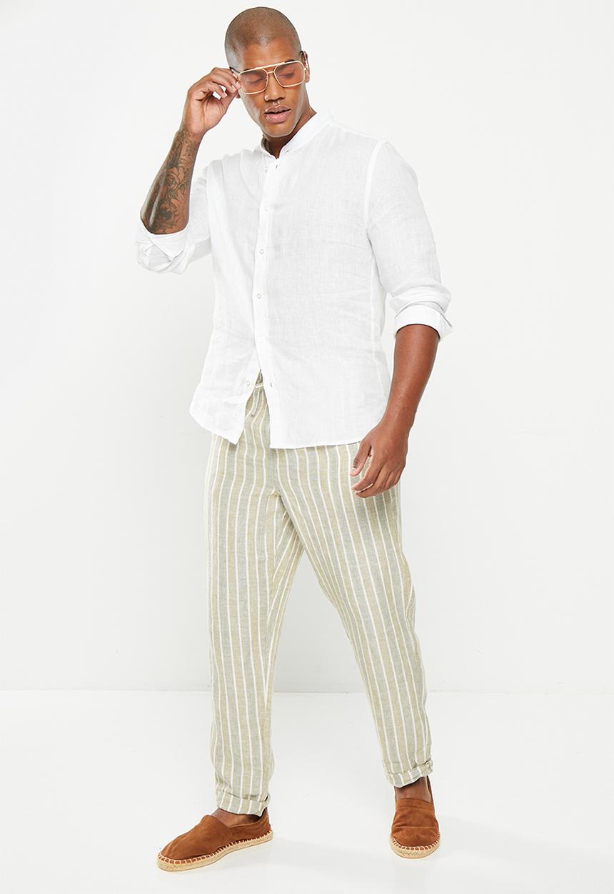 Cotton On - Linen pant - khaki sand stripe
