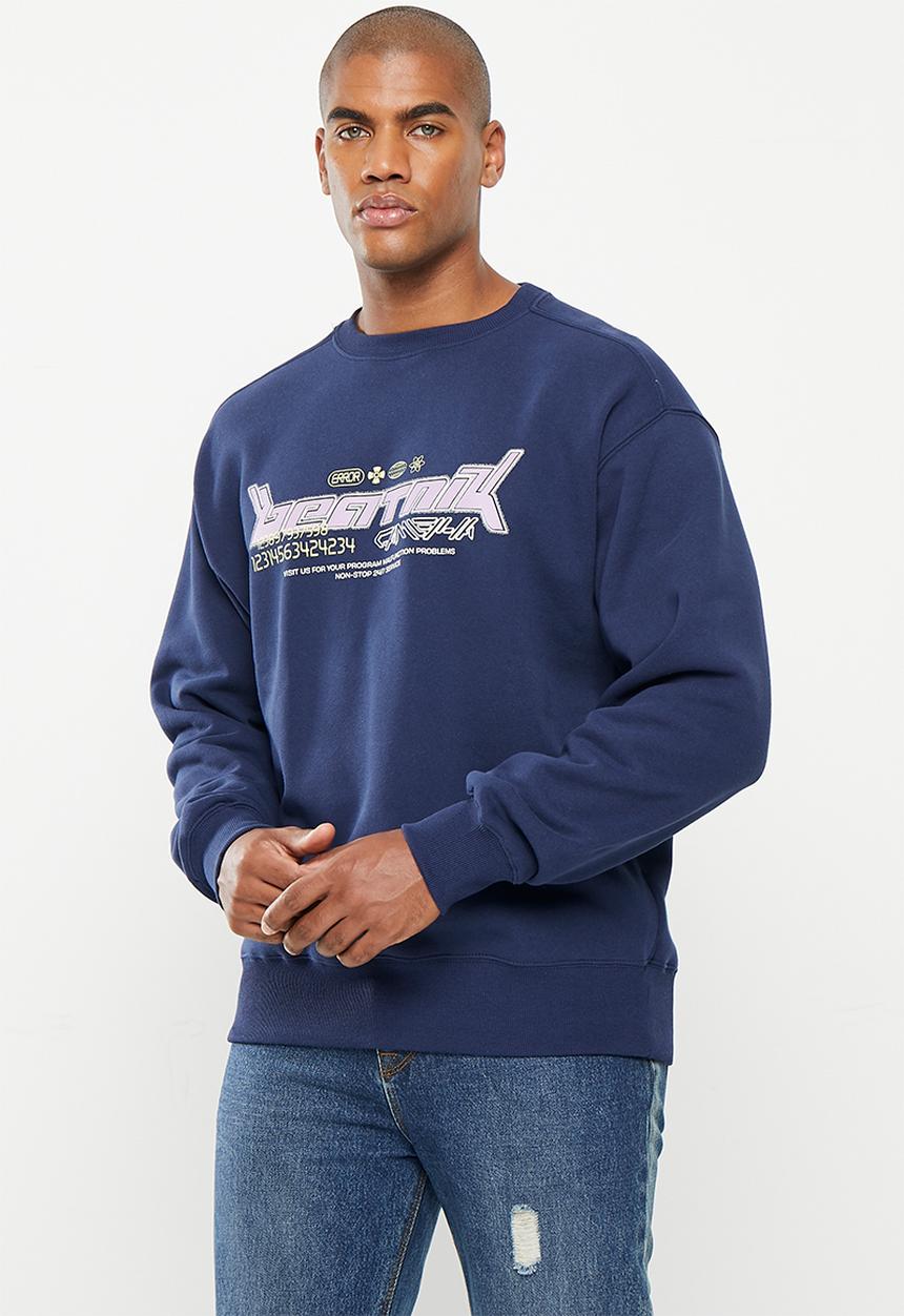 Cotton On - Oversized graphic sweater - indigo & beatnik