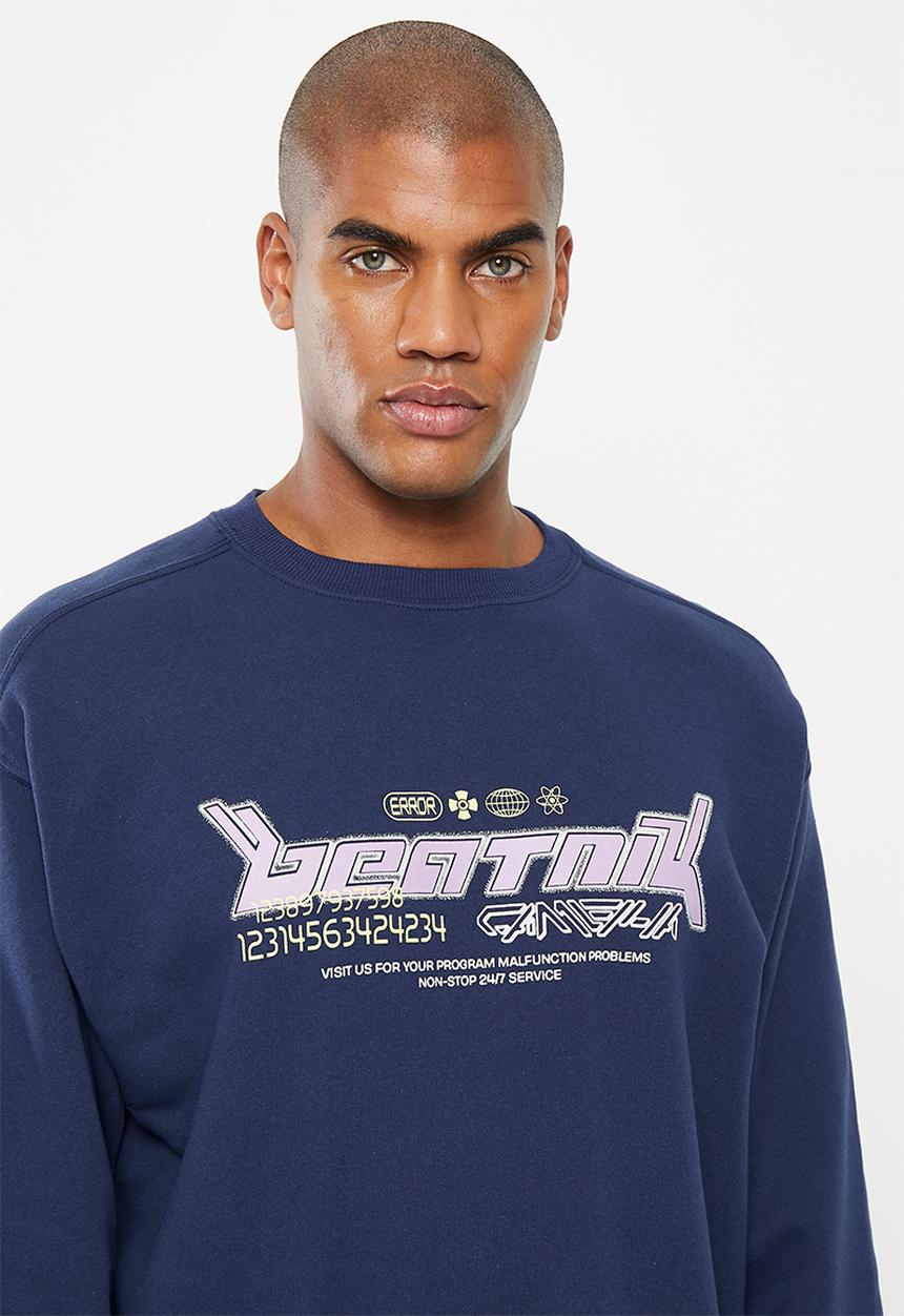 Cotton On - Oversized graphic sweater - indigo & beatnik