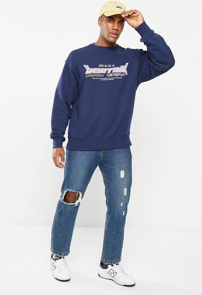 Cotton On - Oversized graphic sweater - indigo & beatnik