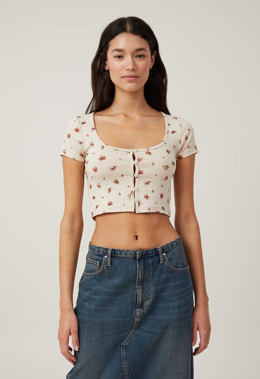 Cotton On - Sammie scoop neck short sleeve - beth ditsy stone