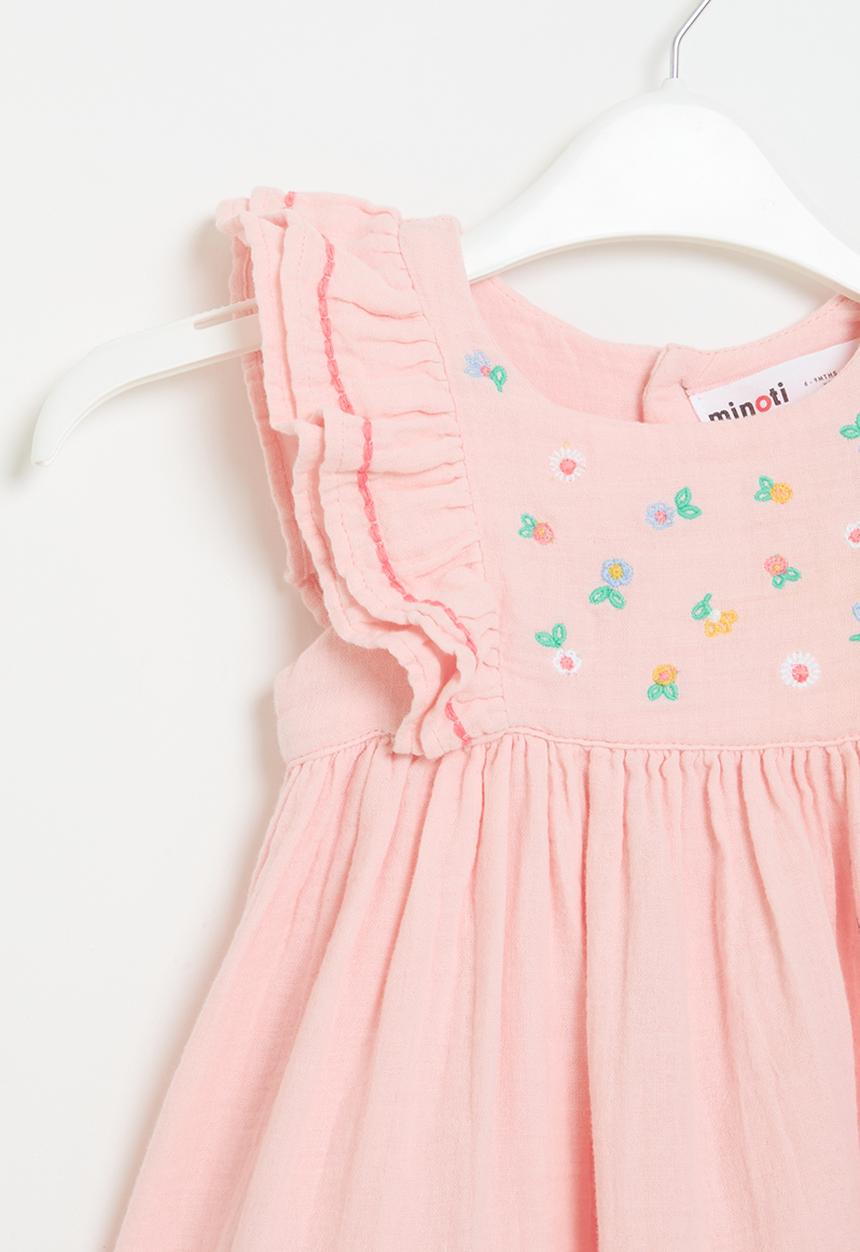 MINOTI - Double fabric embroidered dress - pink