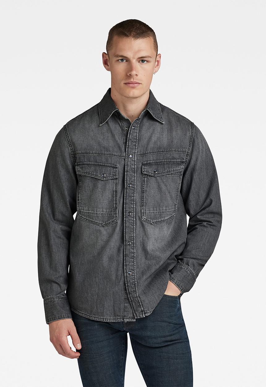 G-STAR - Dakota regular shirt long sleeve hoola - faded black jasper