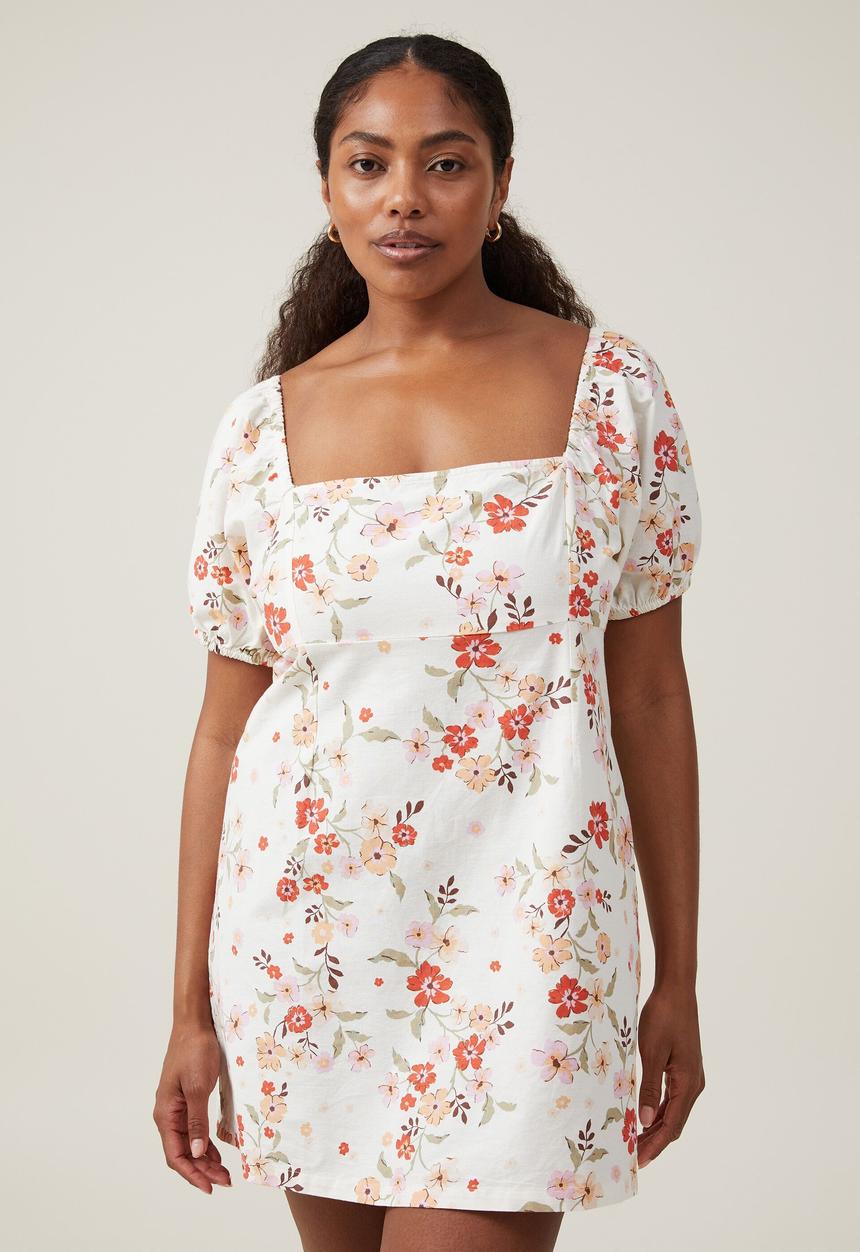 Cotton On - Plus tori tie up mini dress - dharma floral porcelain