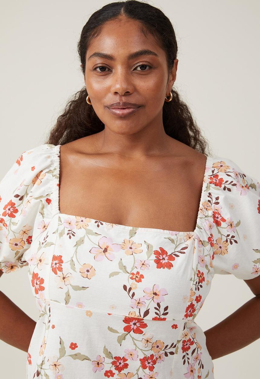 Cotton On - Plus tori tie up mini dress - dharma floral porcelain
