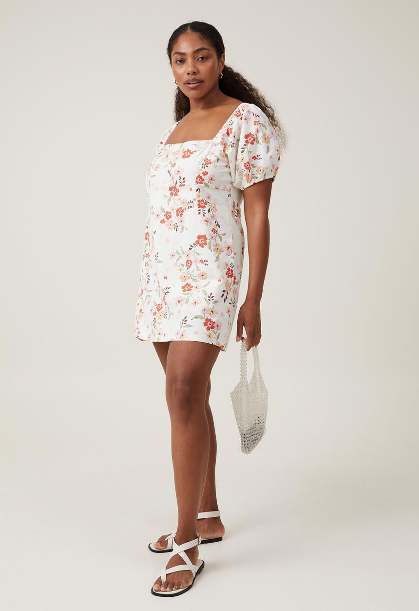 Cotton On - Plus tori tie up mini dress - dharma floral porcelain
