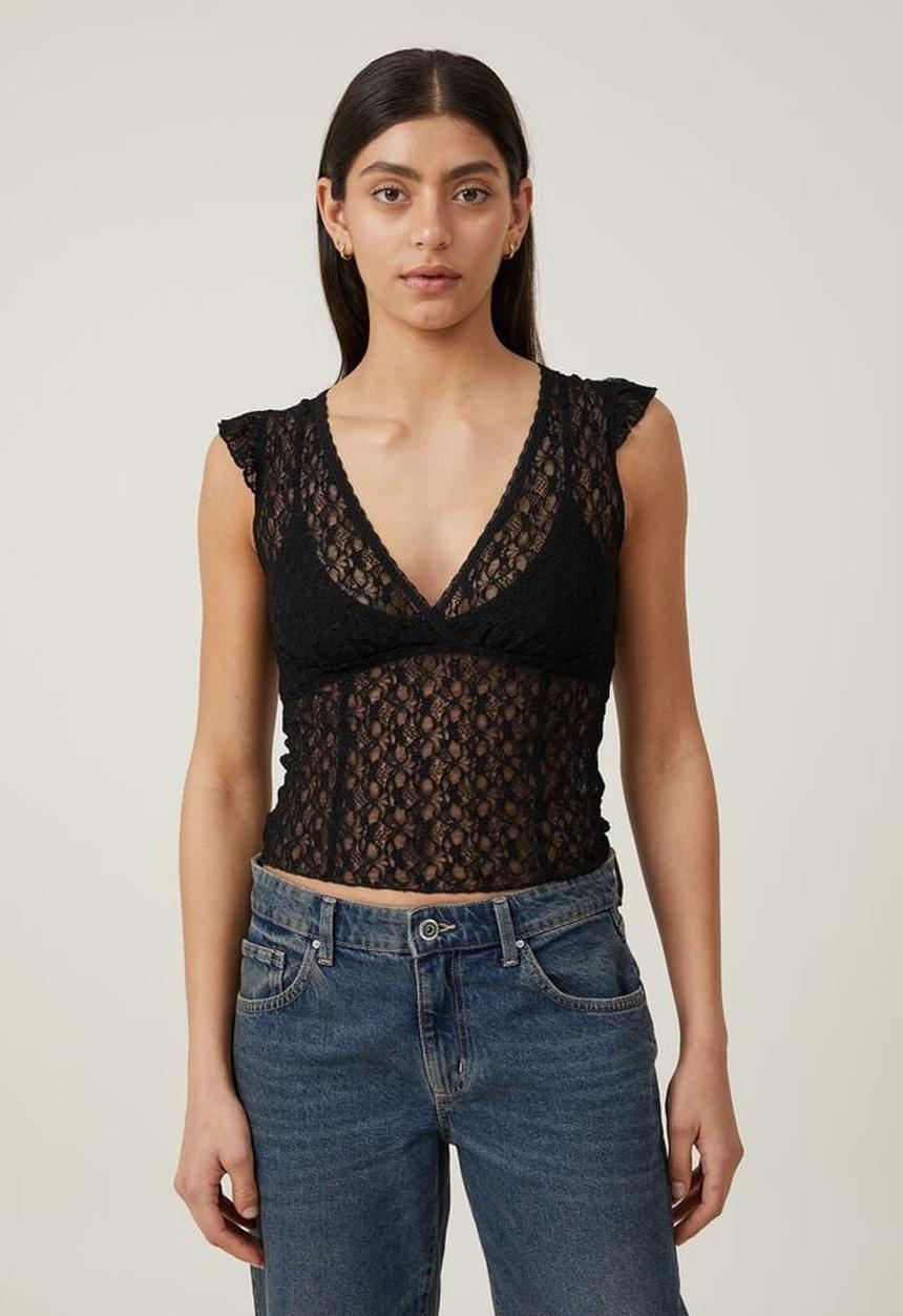 Cotton On - zoey cross front v neck tank - black