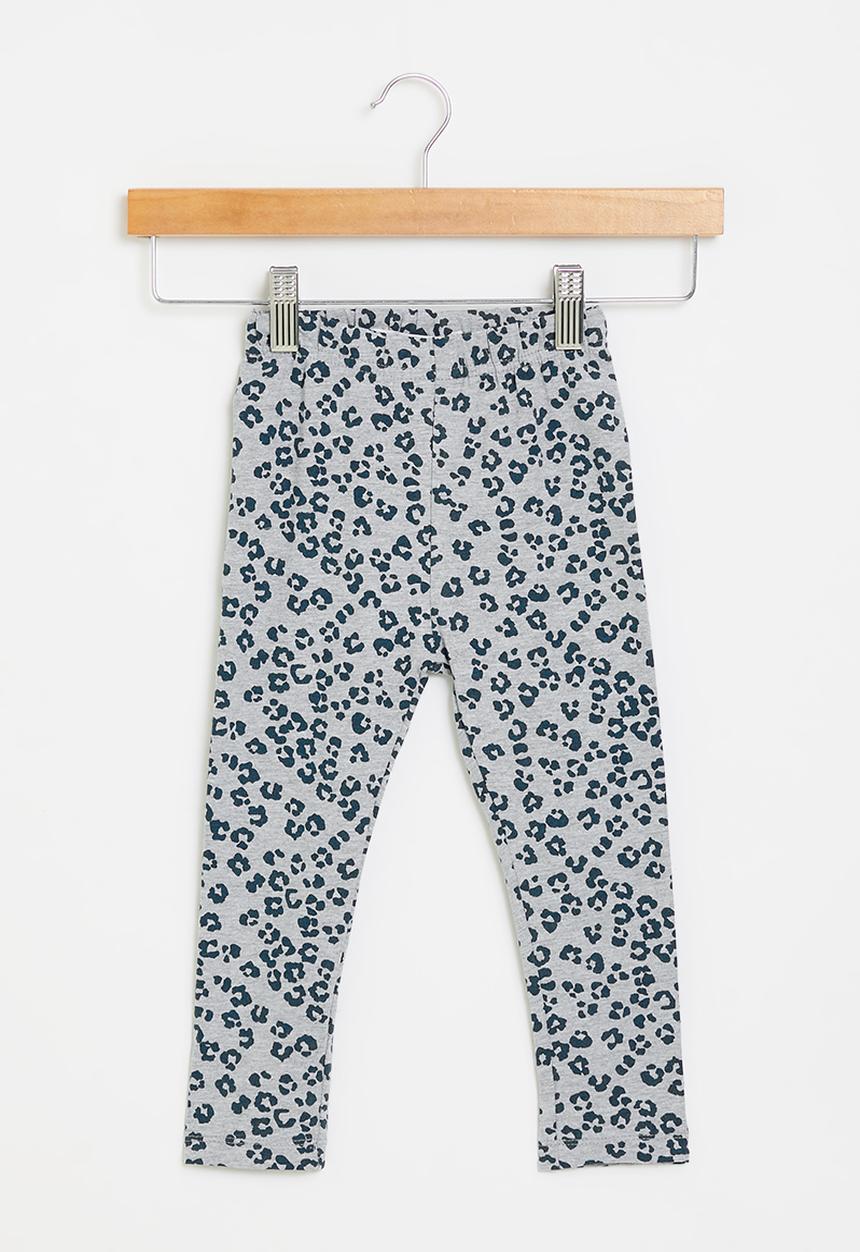 MINOTI - Girls grey leopard aop basic legging - grey marl aop