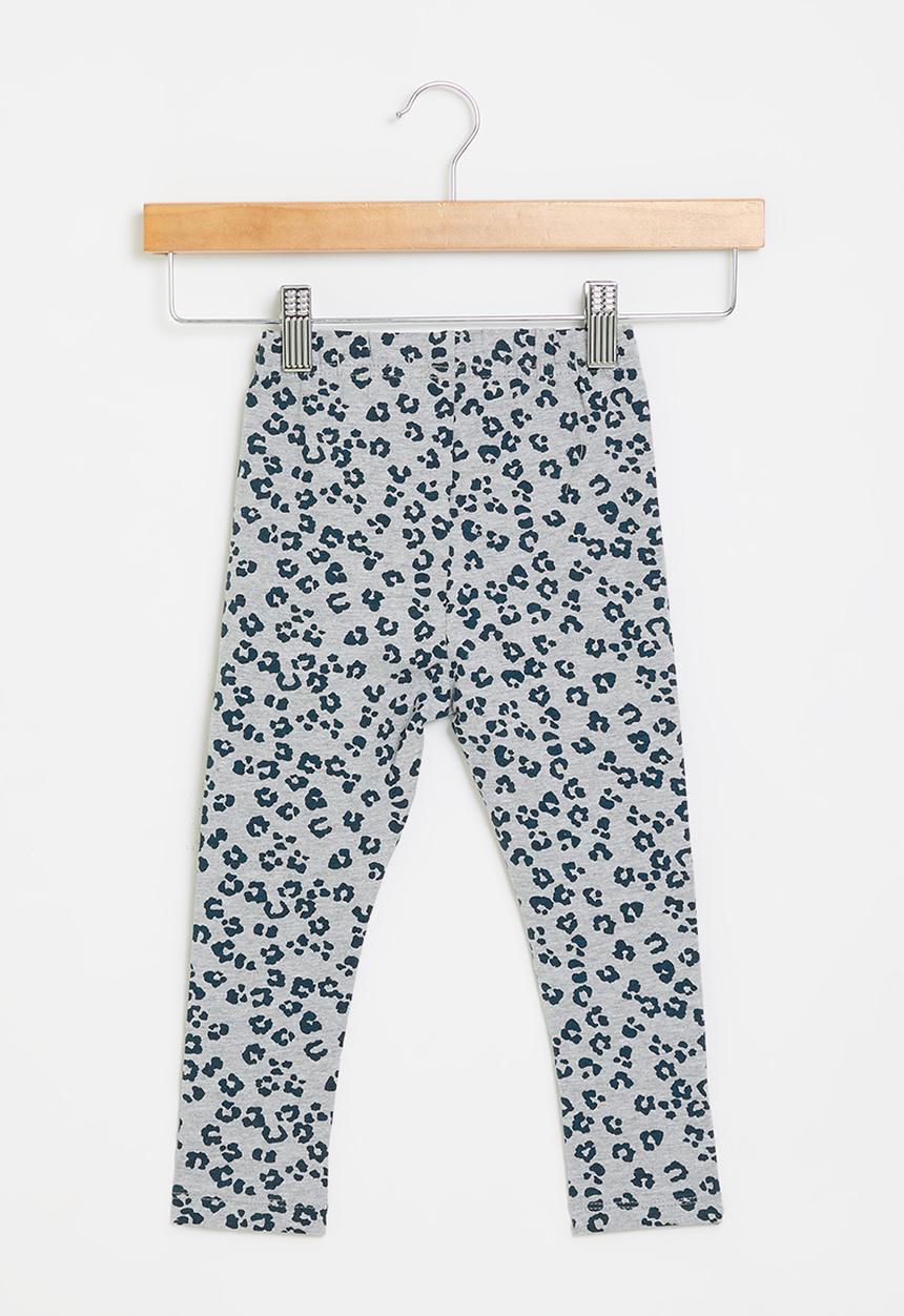 MINOTI - Girls grey leopard aop basic legging - grey marl aop