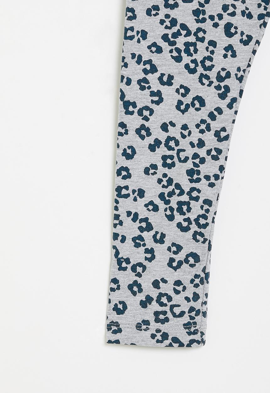 MINOTI - Girls grey leopard aop basic legging - grey marl aop