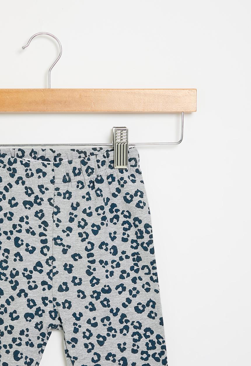 MINOTI - Girls grey leopard aop basic legging - grey marl aop