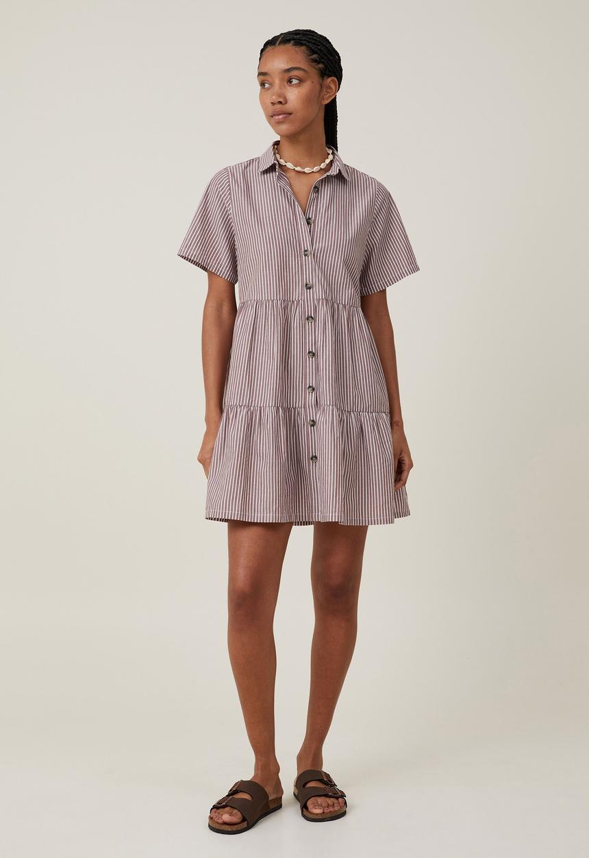 Cotton On - Noah mini shirt dress - layla stripe brown