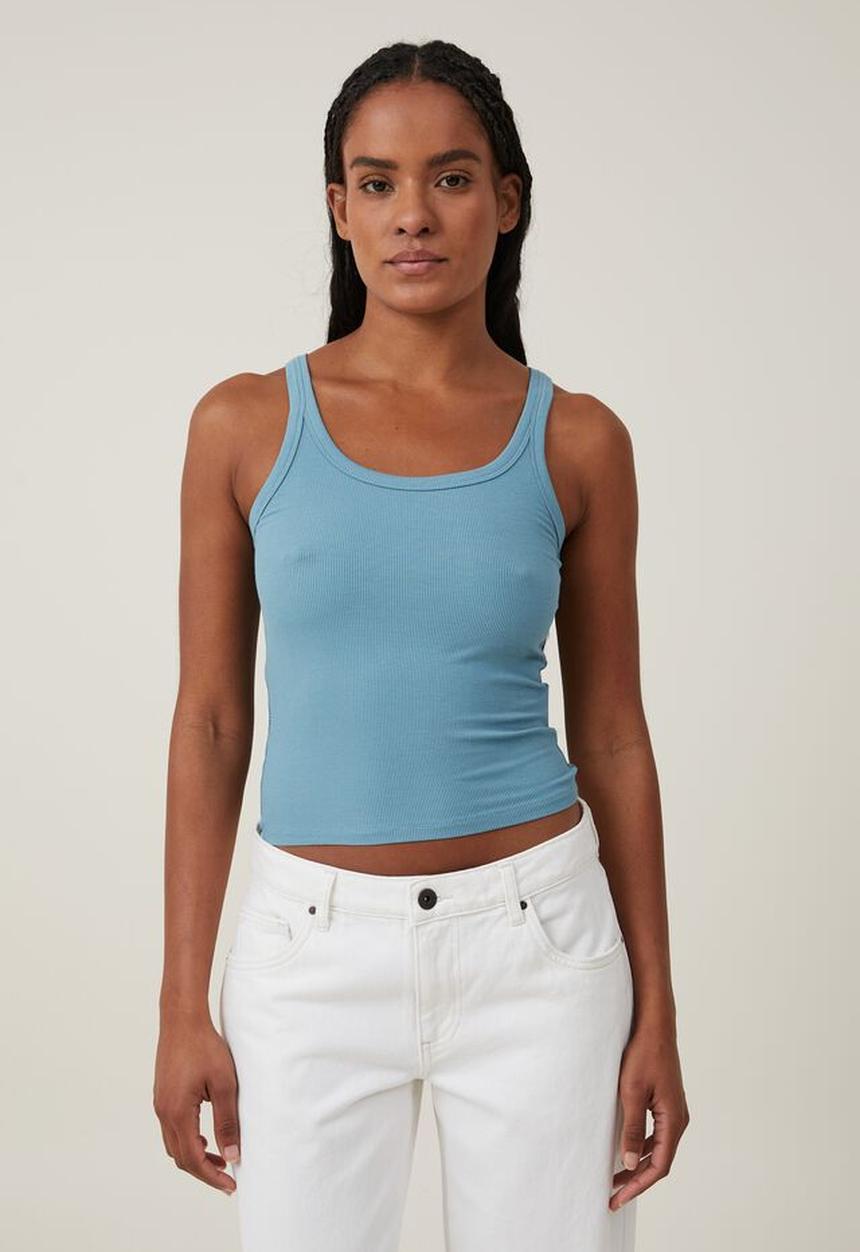 Cotton On - Staple rib scoop neck tank - aspen blue