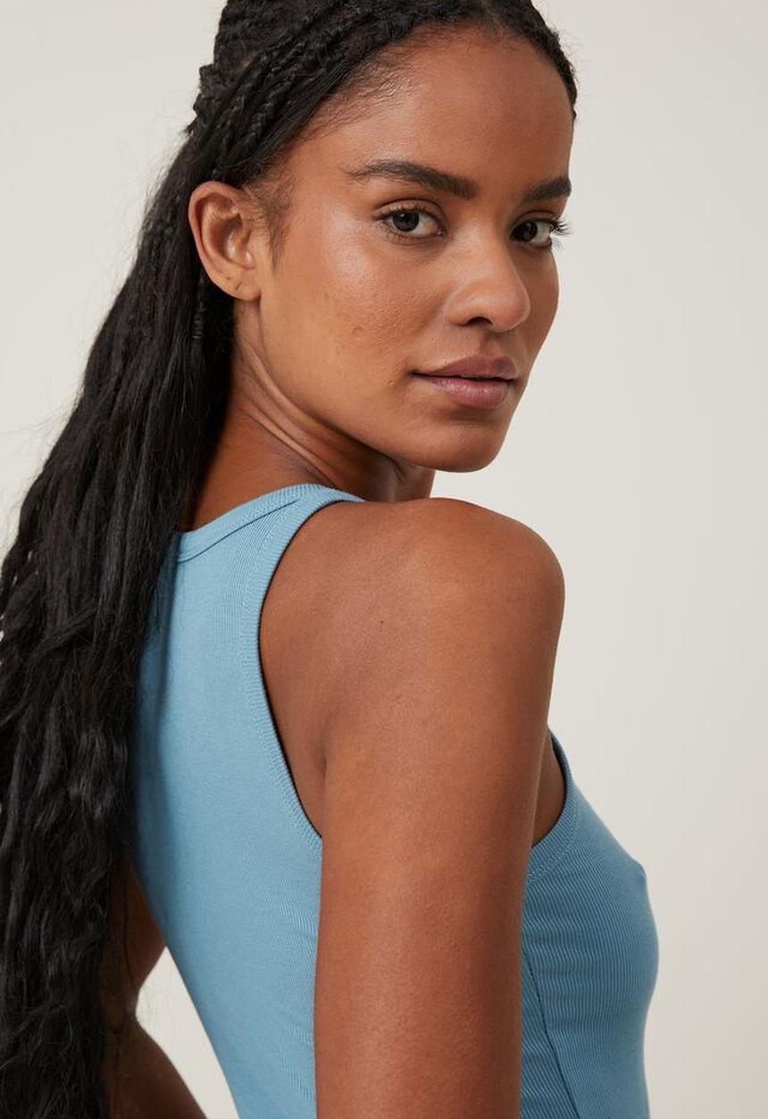 Cotton On - Staple rib scoop neck tank - aspen blue