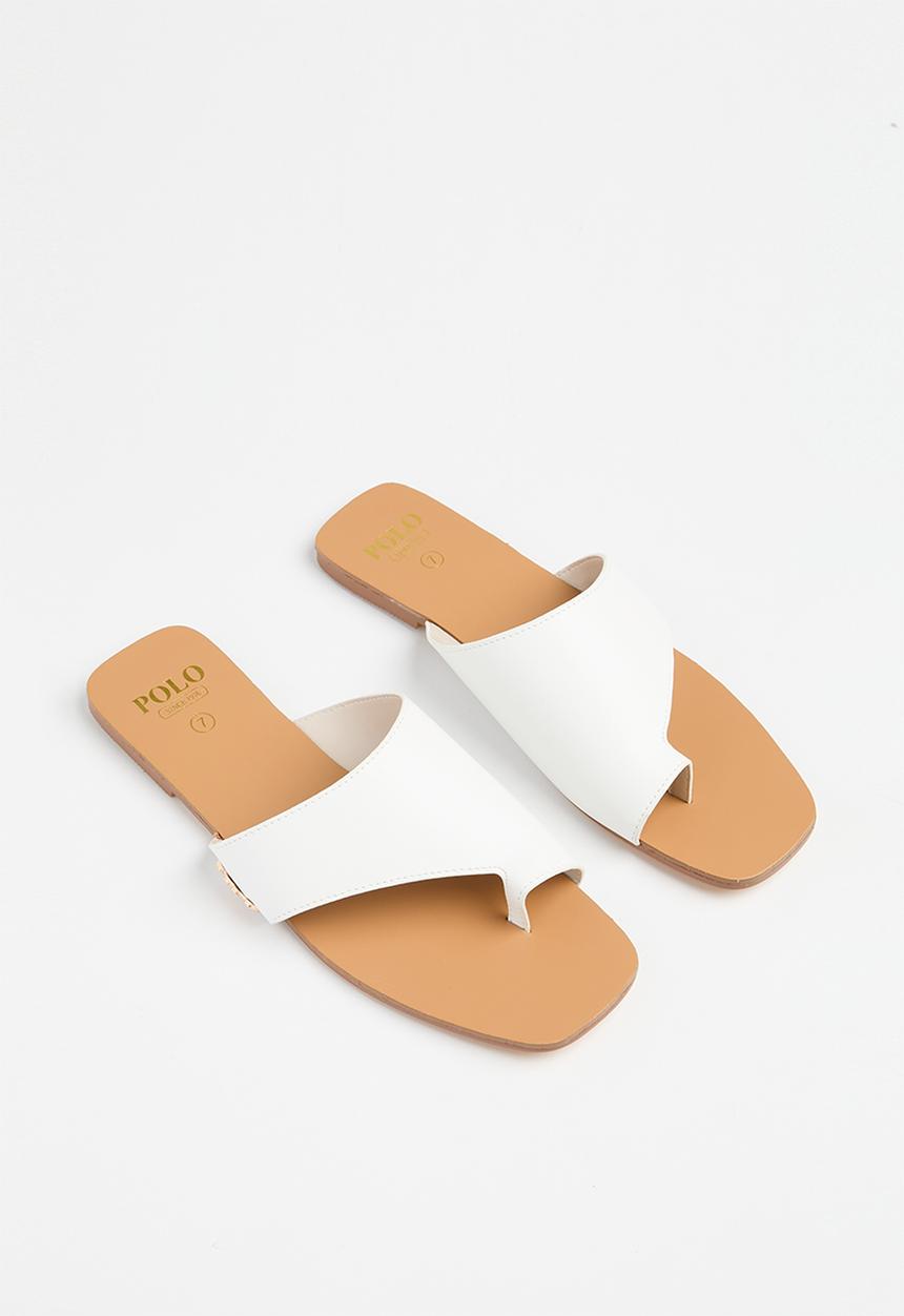 POLO - Womens toe post slip on sandal - white