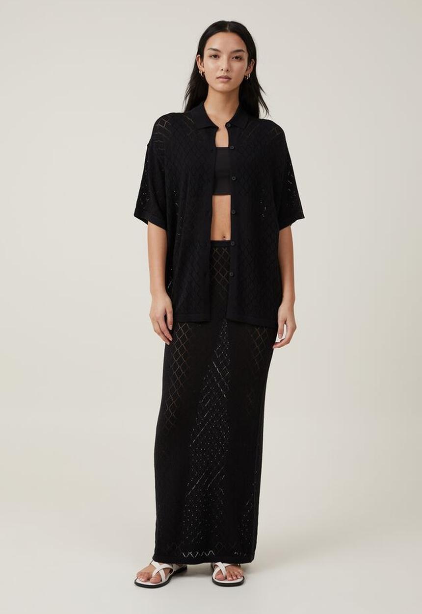 Cotton On - Pointelle knit shirt - black