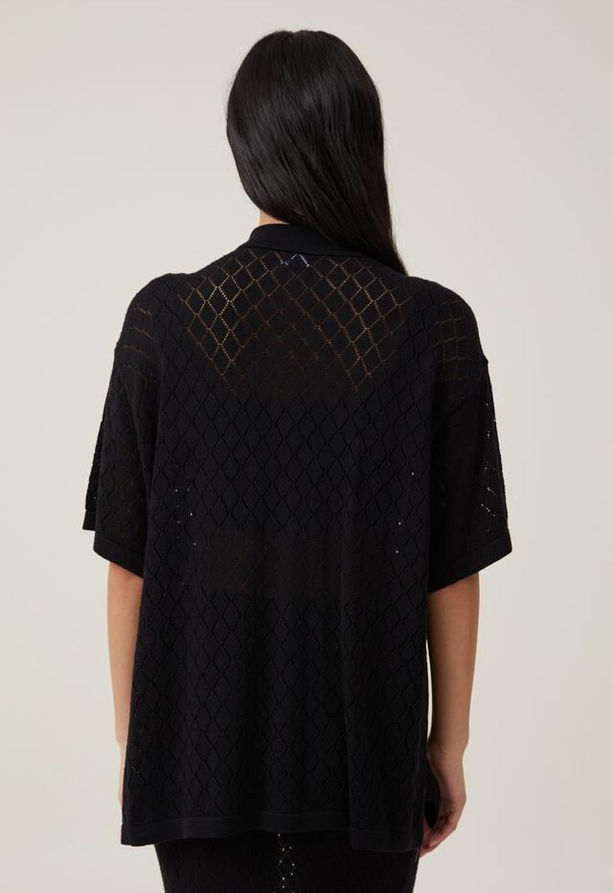 Cotton On - Pointelle knit shirt - black