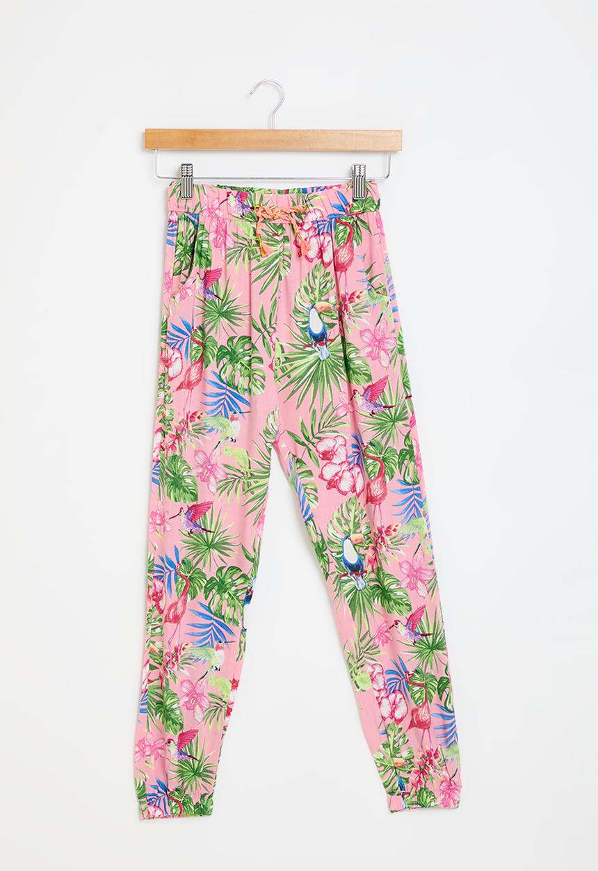 MINOTI - Girls pink aop tropical harem pant - multi 