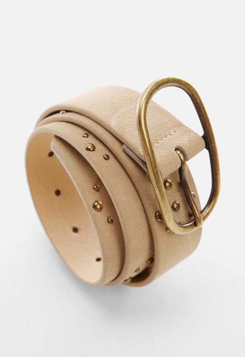 MANGO - Belt tachas - sand