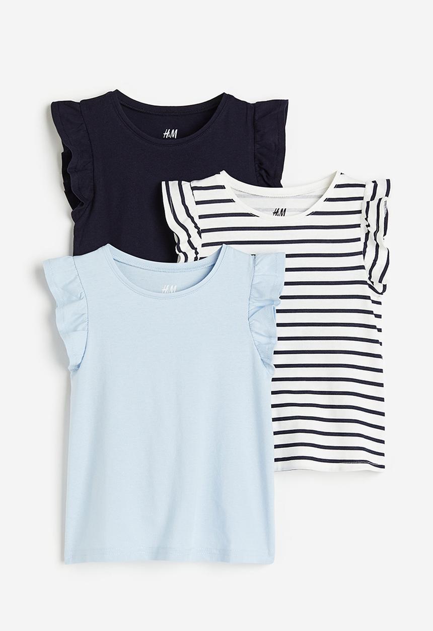 H&M - 3-Pack flutter-sleeved tops - navy blue striped