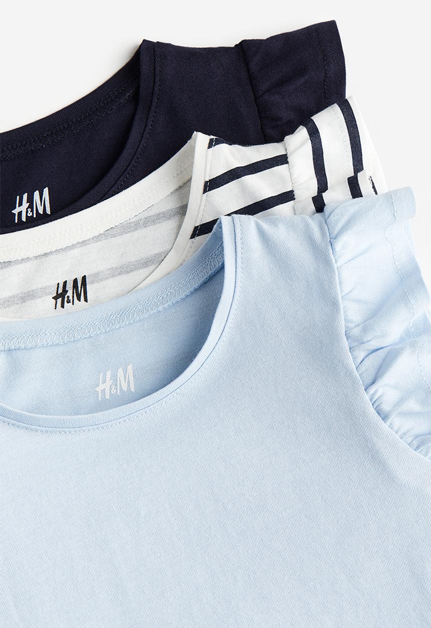 H&M - 3-Pack flutter-sleeved tops - navy blue striped