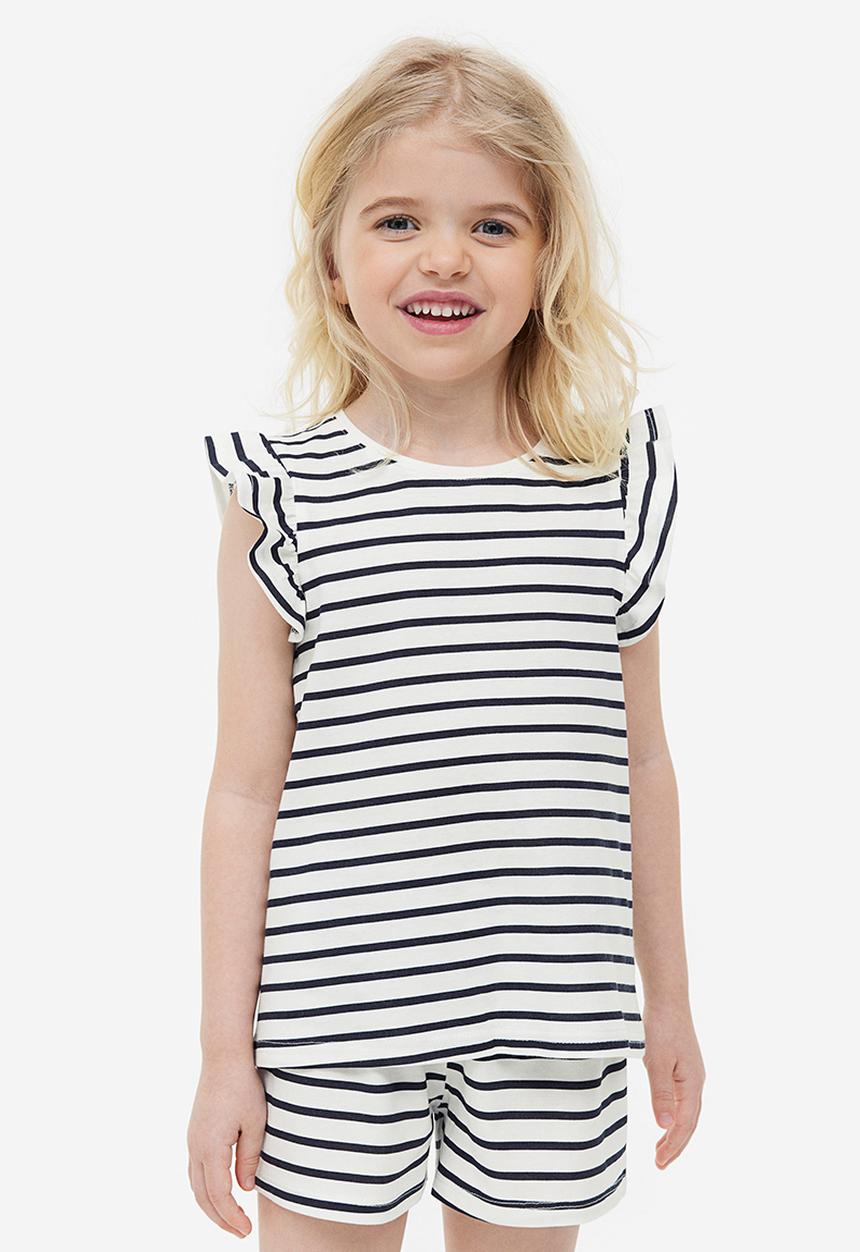H&M - 3-Pack flutter-sleeved tops - navy blue striped